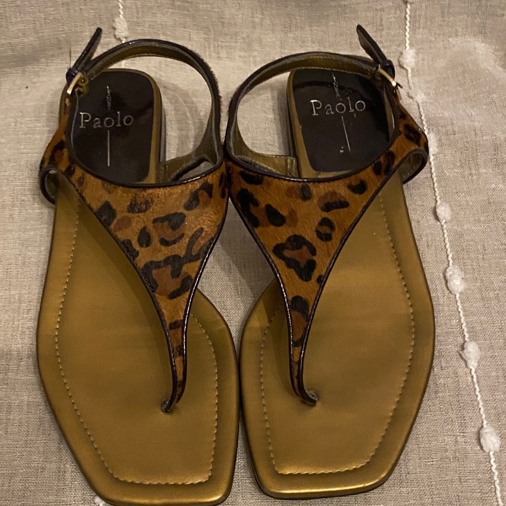 Paolo Leopard Print Thong Sandals in Brown and Black